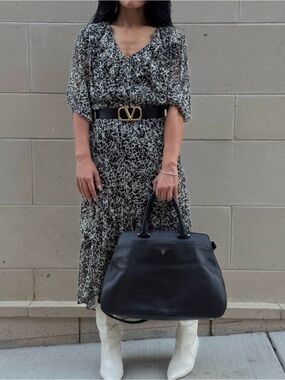 ba&sh Black and White Printed Midi Dress